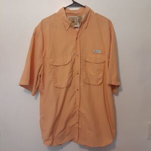 Joe Marlin Mens L Orange Vented Short Sleeve Button Up Fishing Shirt Outdoor